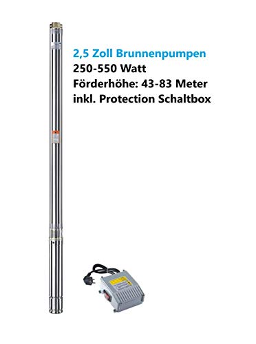 2,5 Zoll Tiefbrunnenpumpe für 2700 l/h und 82 m Förderhöhe mit Schaltbox